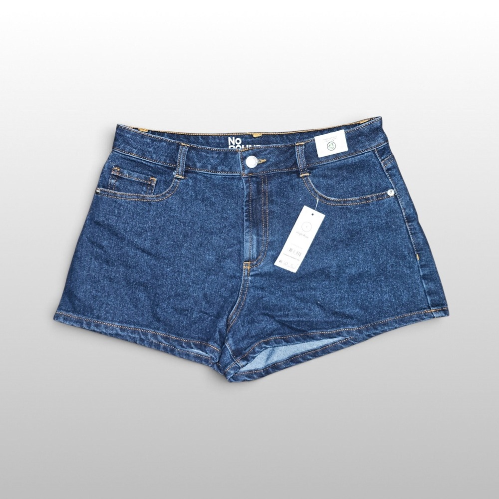 Womens High Rise Dark Blue Denim Mom Shorts No Boundaries Size 8 NWT Jean